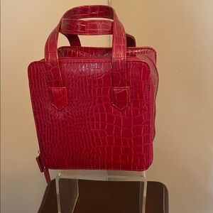 Faux Red Croc-Embossed  Train style cosmetic bag